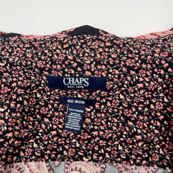 Chaps Ralph Lauren Button Up Shirt Top Size 2X Dark Paisley Flip Cuff Cotton - Picture 5 of 8